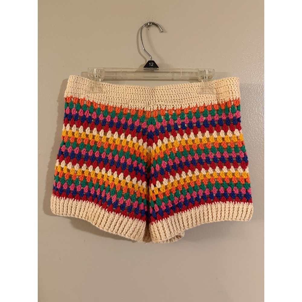 Le Lis Women Rainbow Crochet Striped Shorts Cream Multi Boho Summer Size Medium